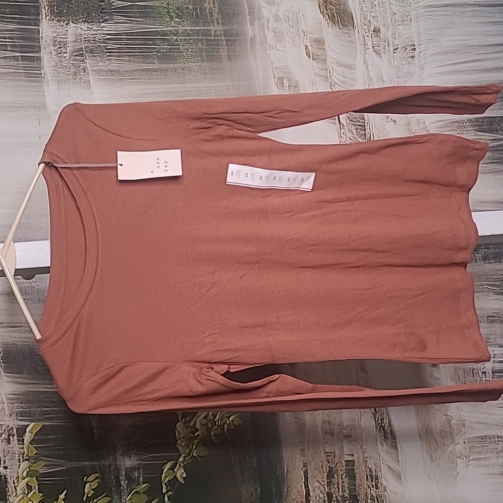 New! A New Day Womens XS soft rustic copper long sleeve ribbed top